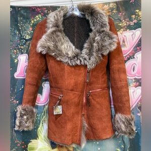 Goat fur orange leather jacket
